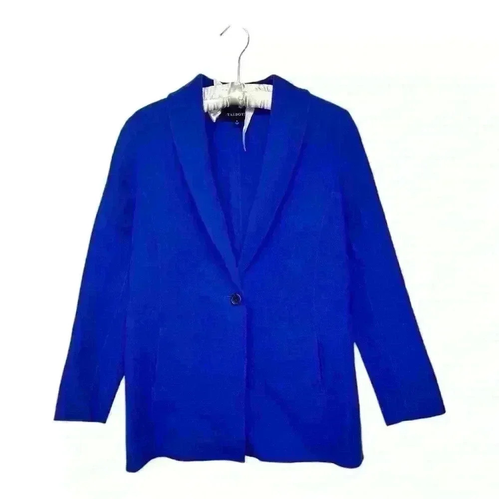 Talbots Cobalt Blue Wool Blend Sweater Blazer Boyfriend Fit Size 4